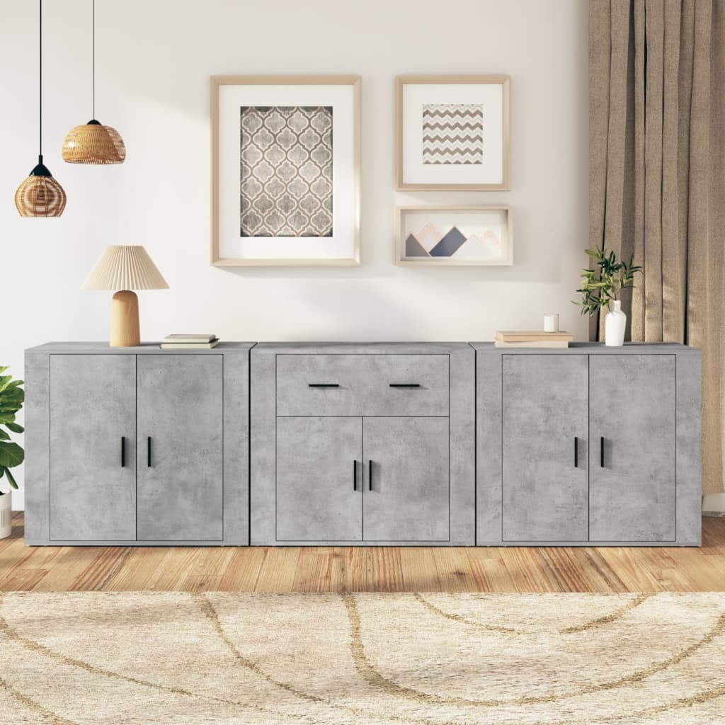 vidaXL Sideboards 3 pcs Concrete Grey Engineered Wood