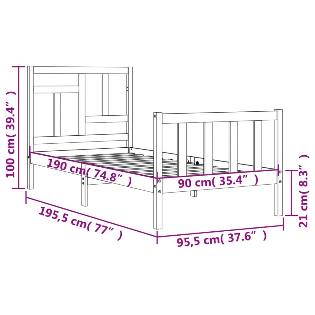 vidaXL Bed Frame without Mattress Single Solid Wood Pine