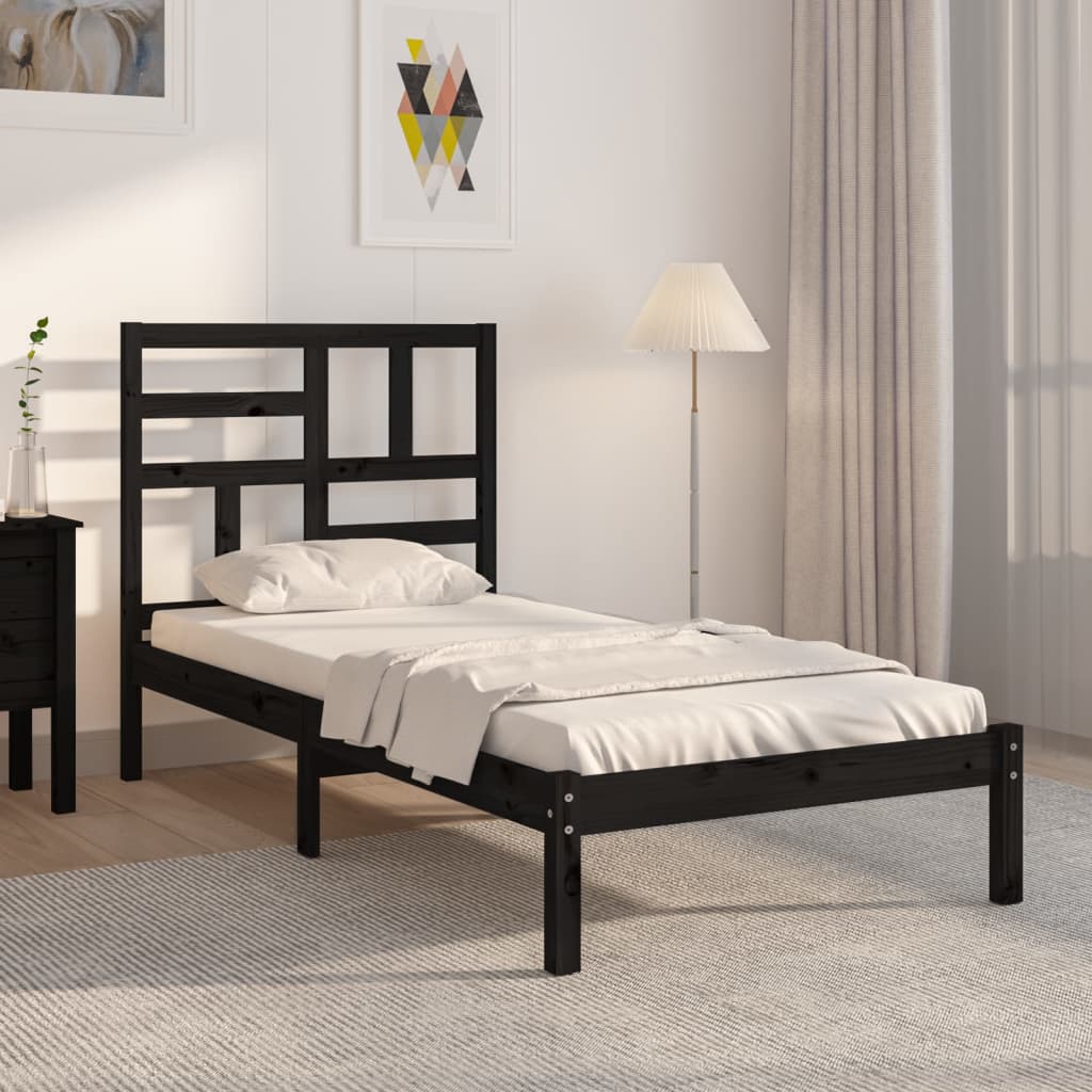 vidaXL Bed Frame without Mattress Black Solid Wood 90x190 cm Single