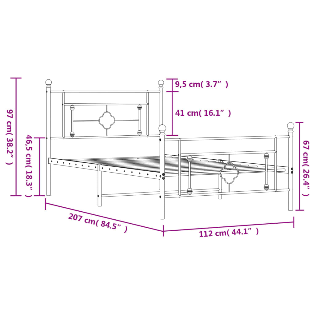 vidaXL Metal Bed Frame without Mattress with Footboard Black 107x203 cm