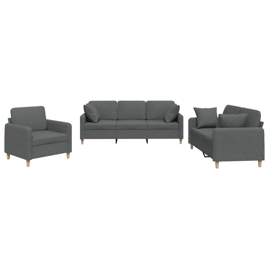 vidaXL 3 Piece Sofa Set with Pillows Dark Grey Fabric