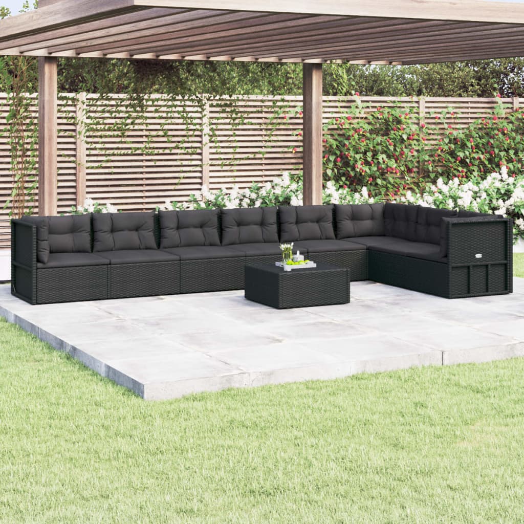 vidaXL 8 Piece Garden Lounge Set with Cushions Black Poly Rattan