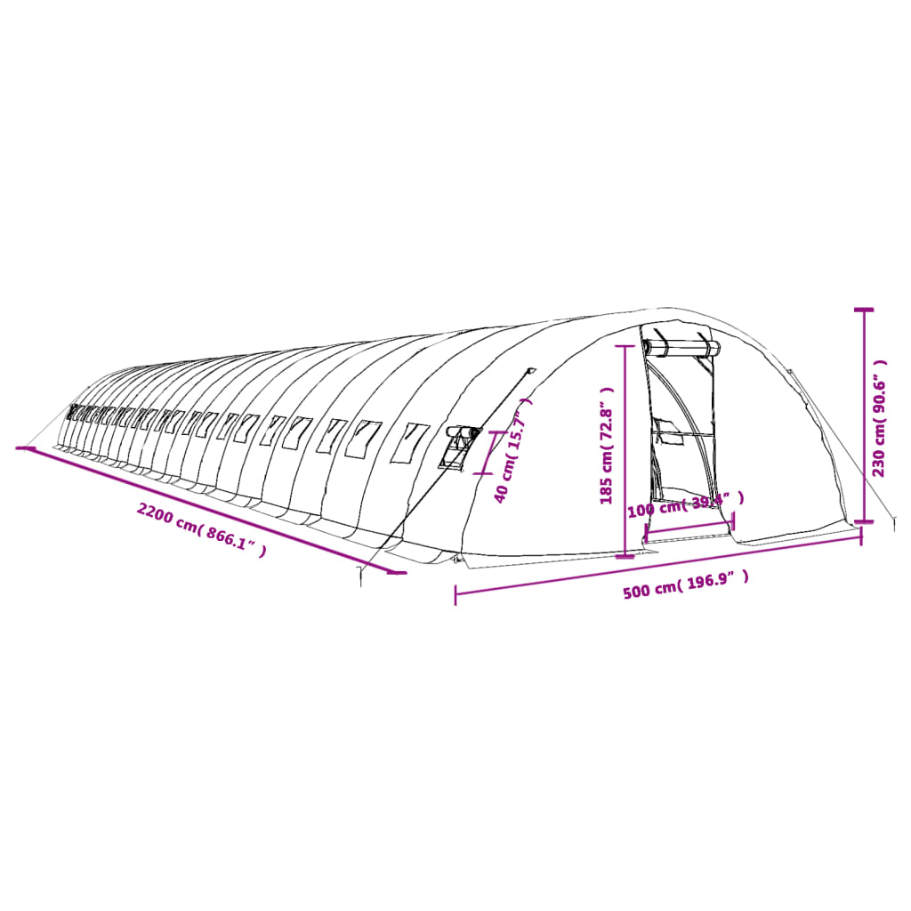 vidaXL Greenhouse with Steel Frame Green 110 m² 22x5x2.3 m