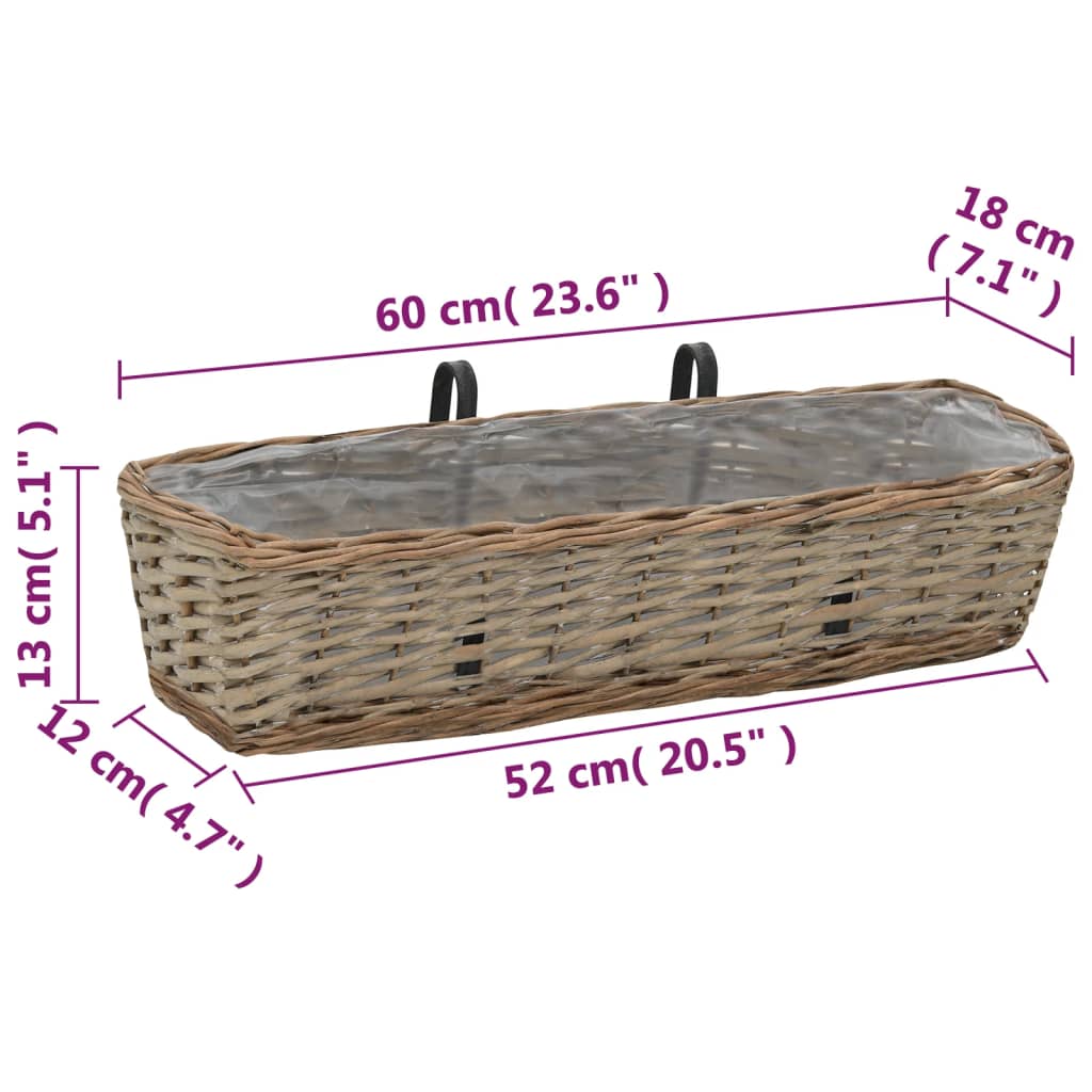 vidaXL Balcony Planter 2 pcs Wicker with PE Lining 60 cm