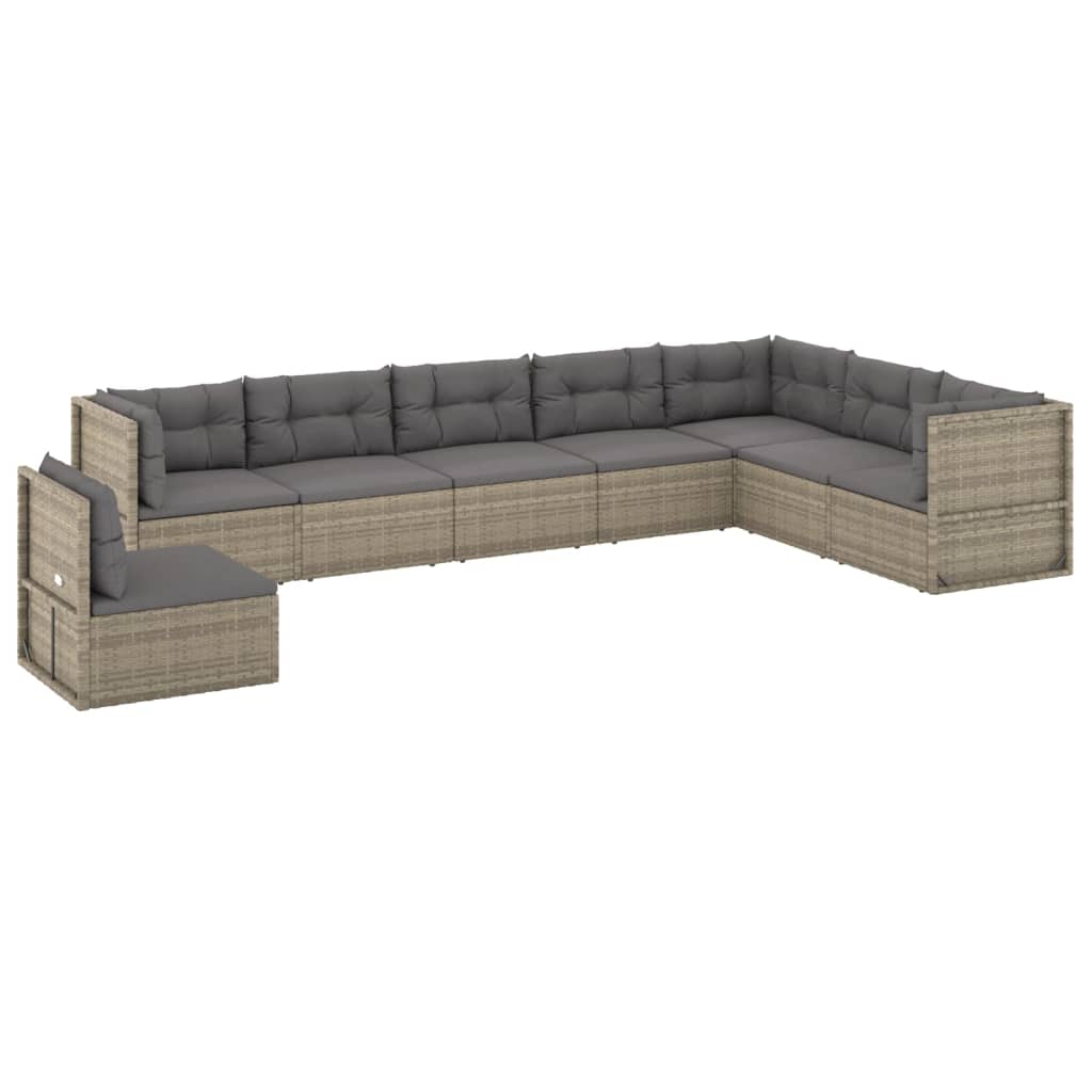 vidaXL 8 Piece Garden Lounge Set with Cushions Grey Poly Rattan