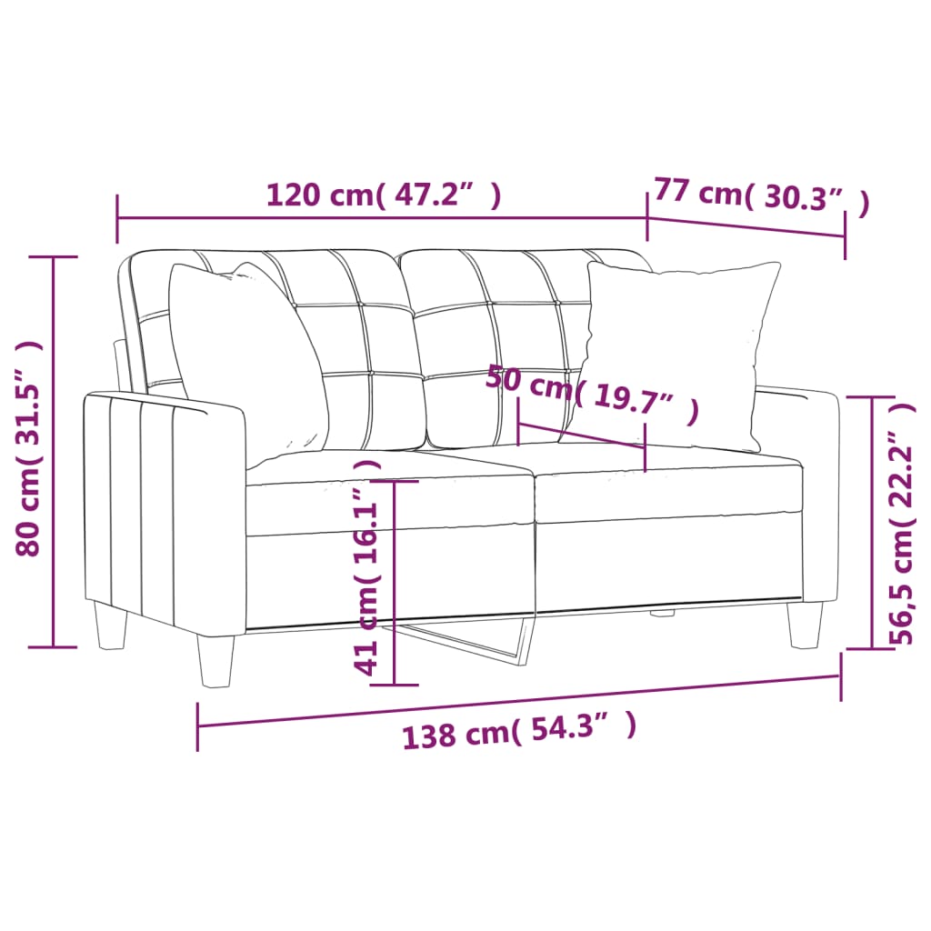 vidaXL 2-Seater Sofa with Throw Pillows Cream 120 cm Faux Leather