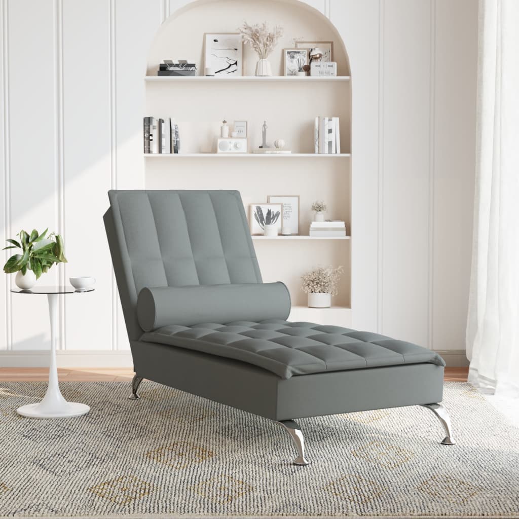 vidaXL Massage Chaise Lounge with Bolster Dark Grey Fabric