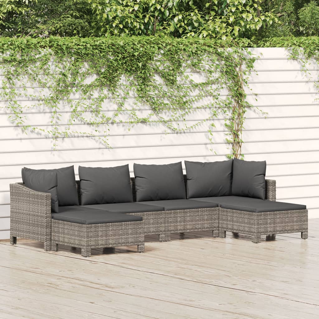 vidaXL 6 Piece Garden Lounge Set with Cushions Grey Poly Rattan