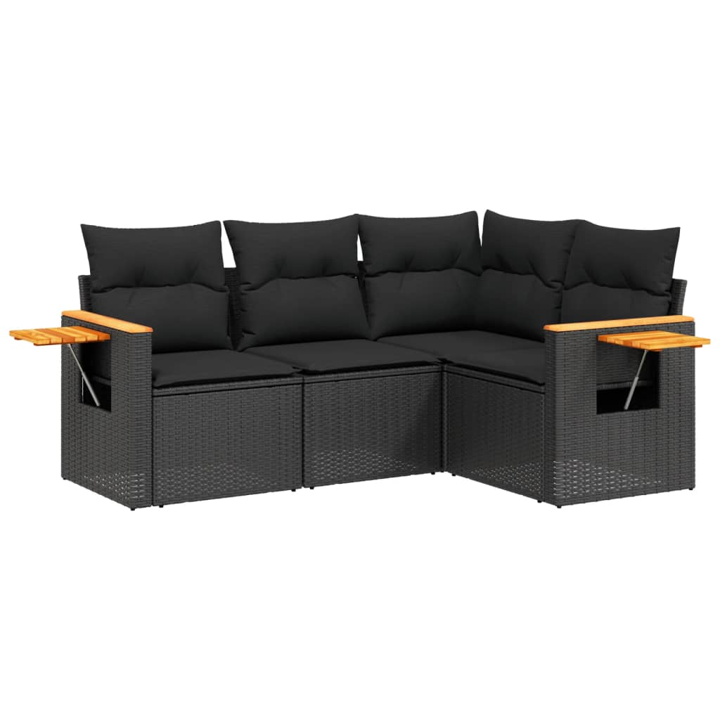 vidaXL 4 Piece Garden Sofa Set with Cushions Black Poly Rattan