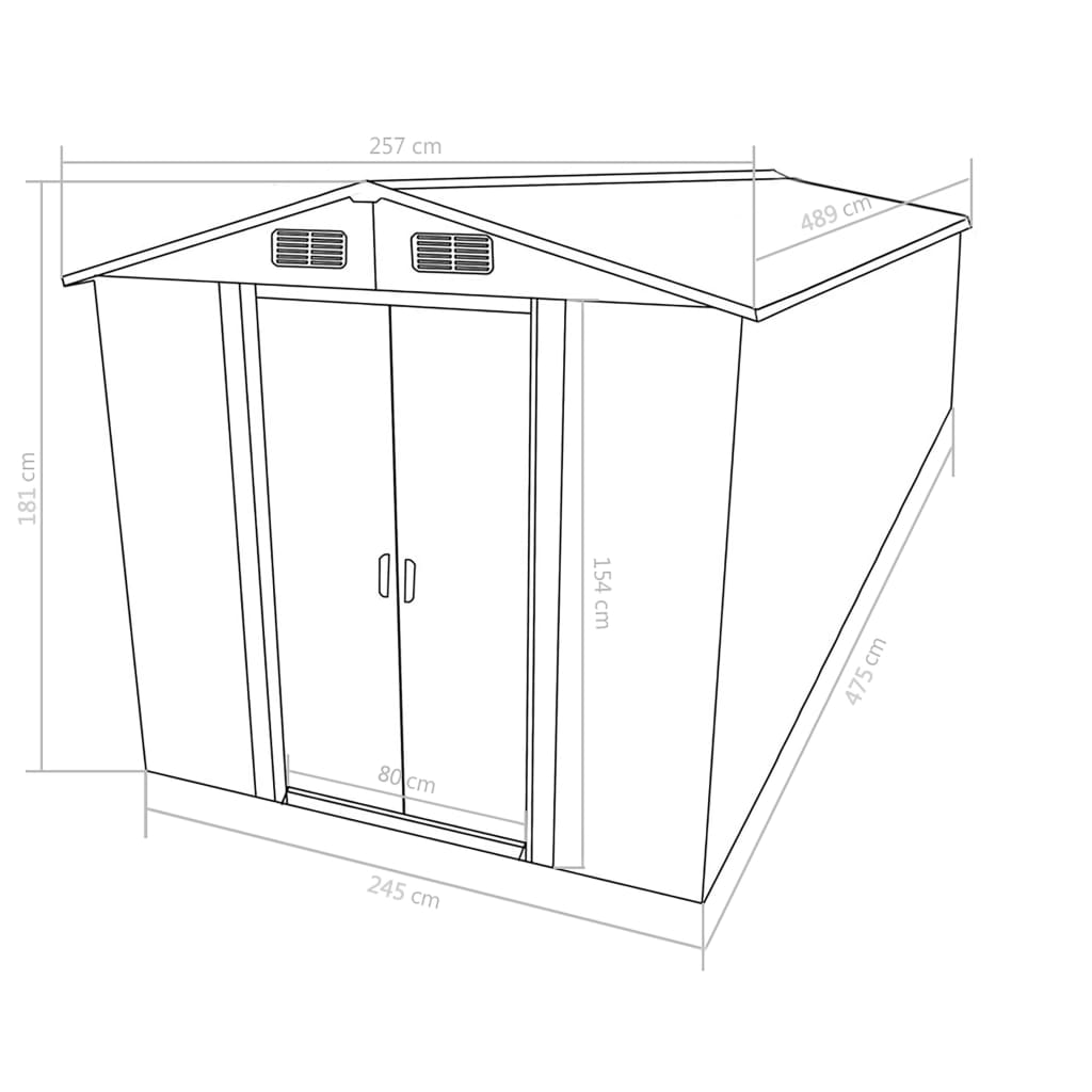 vidaXL Garden Shed 257x489x181 cm Metal Grey