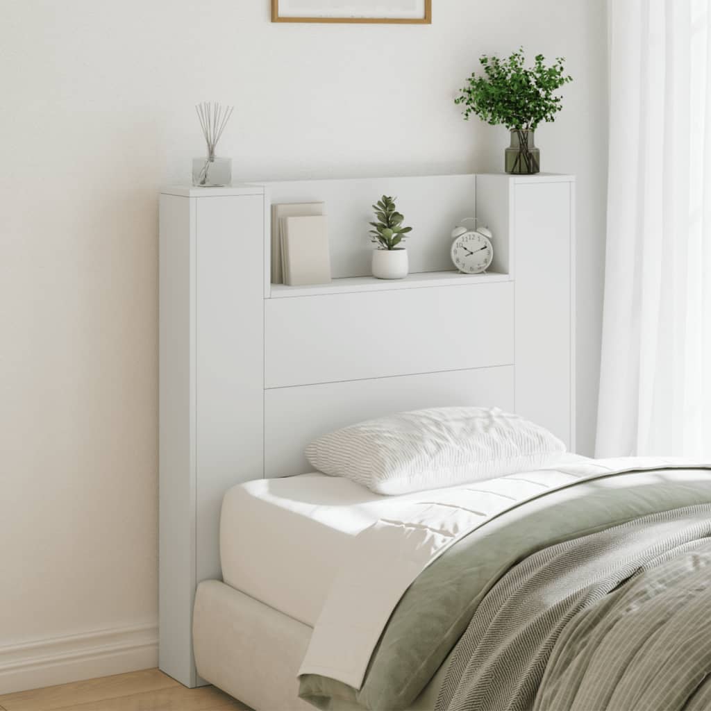 vidaXL Headboard Cabinet with LED White 100x16.5x103.5 cm