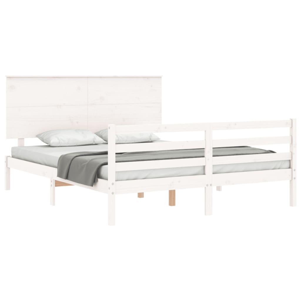 vidaXL Bed Frame without Mattress White King Size Solid Wood