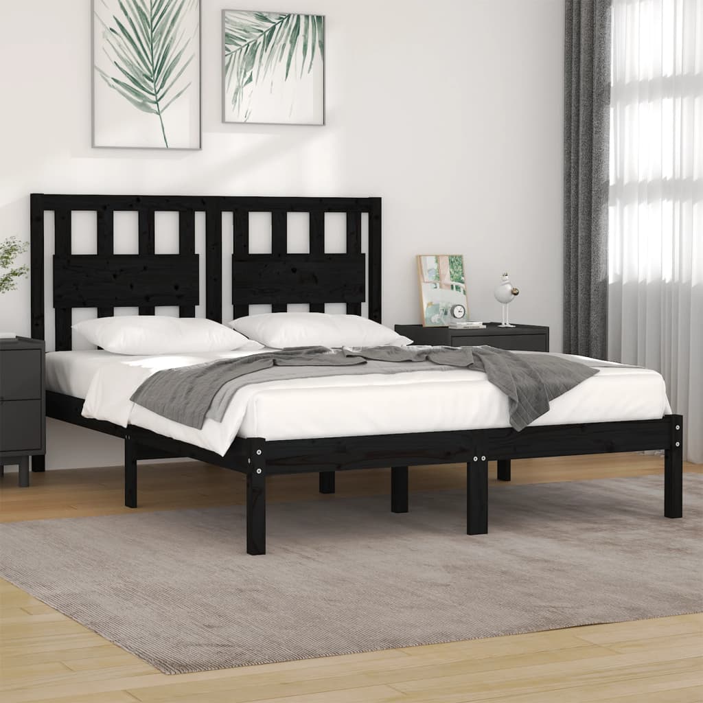 vidaXL Bed Frame without Mattress Black Solid Wood Double