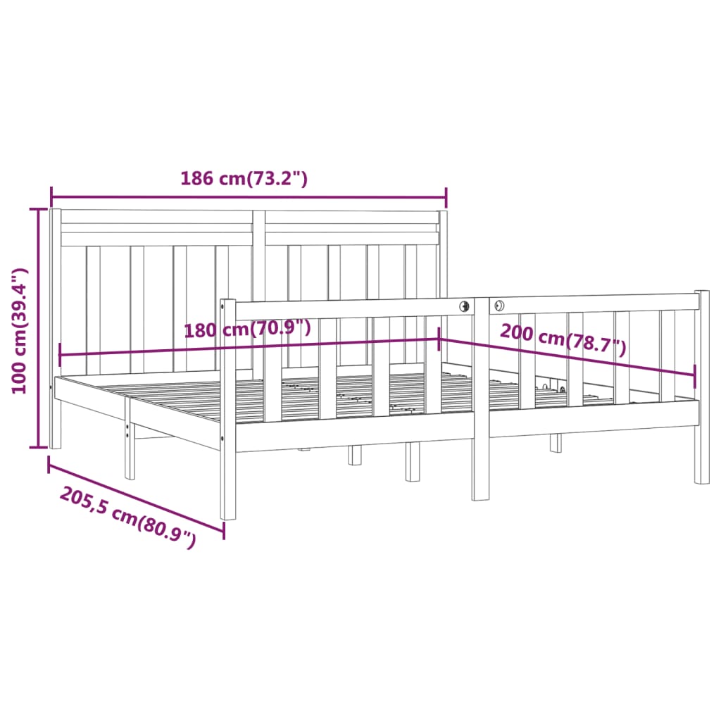 vidaXL Bed Frame without Mattress White Solid Wood Pine 180x200 cm Super King