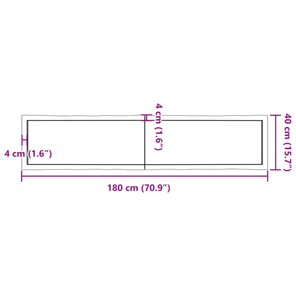 vidaXL Table Top Light Brown 180x40x(2-4)cm Treated Solid Wood Live Edge