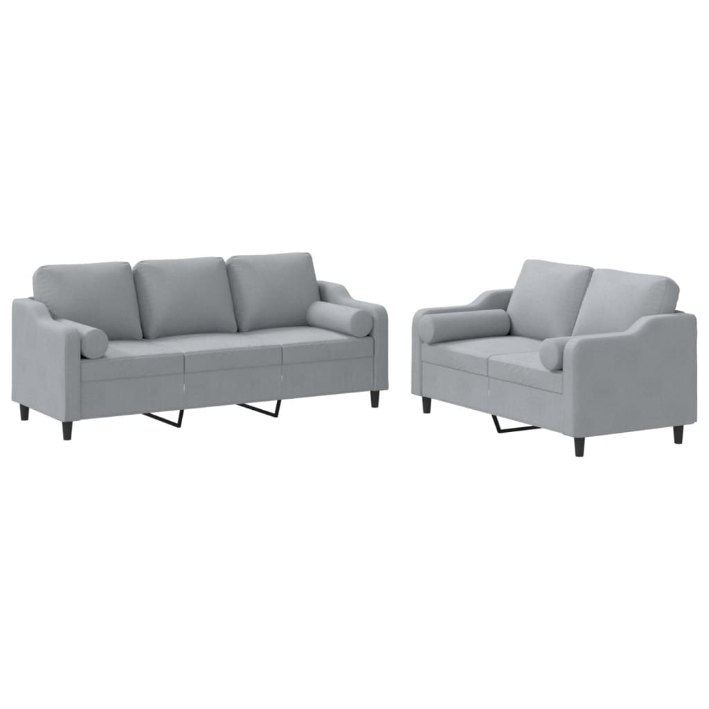 vidaXL 2 Piece Sofa Set with Pillows Light Grey Fabric