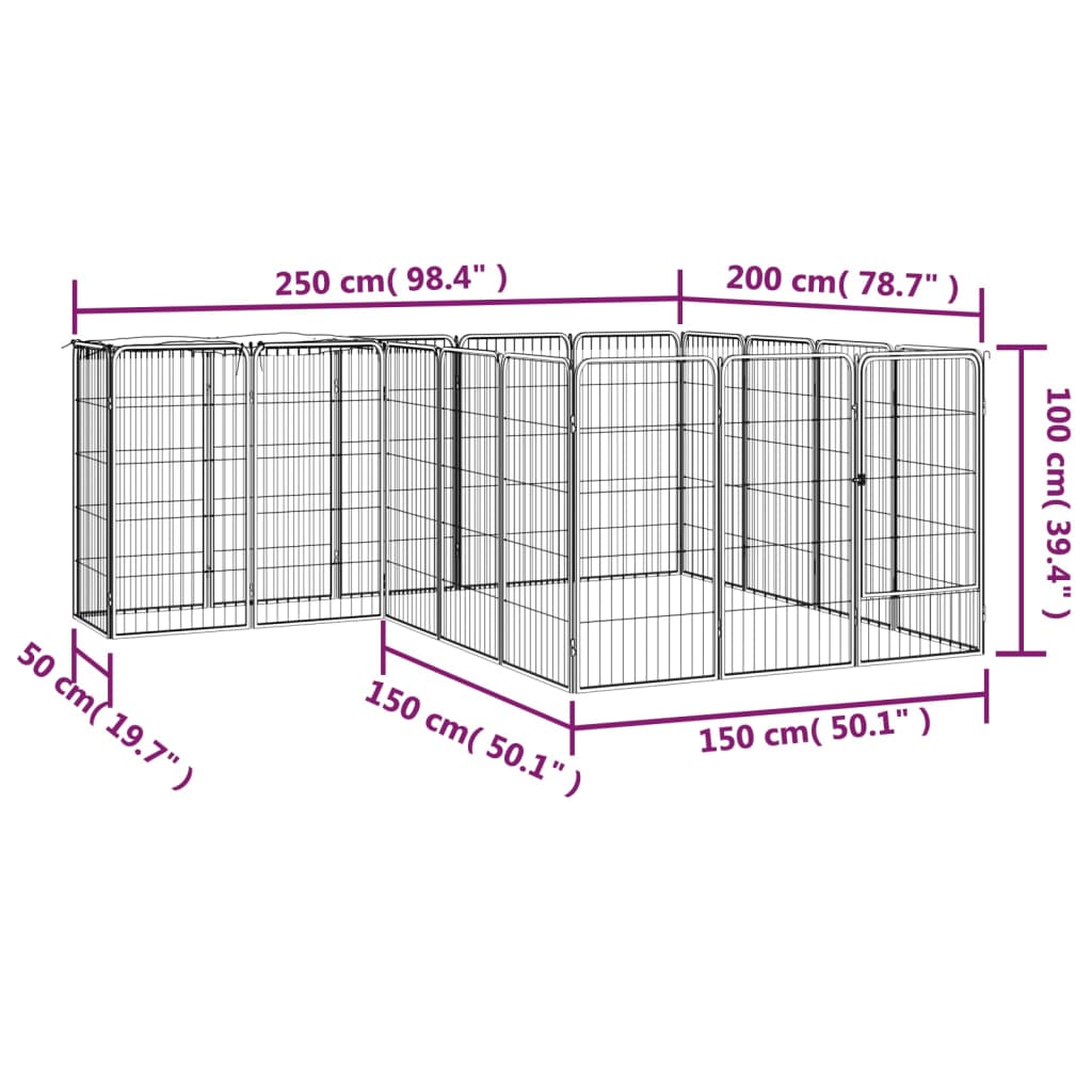 vidaXL 18-Panel Dog Playpen Black 50x100 cm Powder-coated Steel