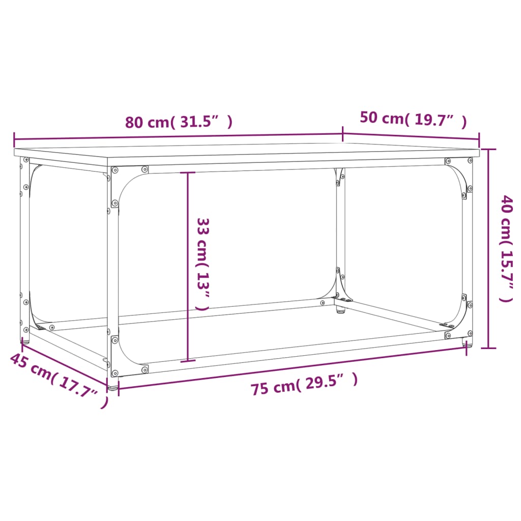 vidaXL Coffee Table Brown Oak 80x50x40 cm Engineered Wood and Iron