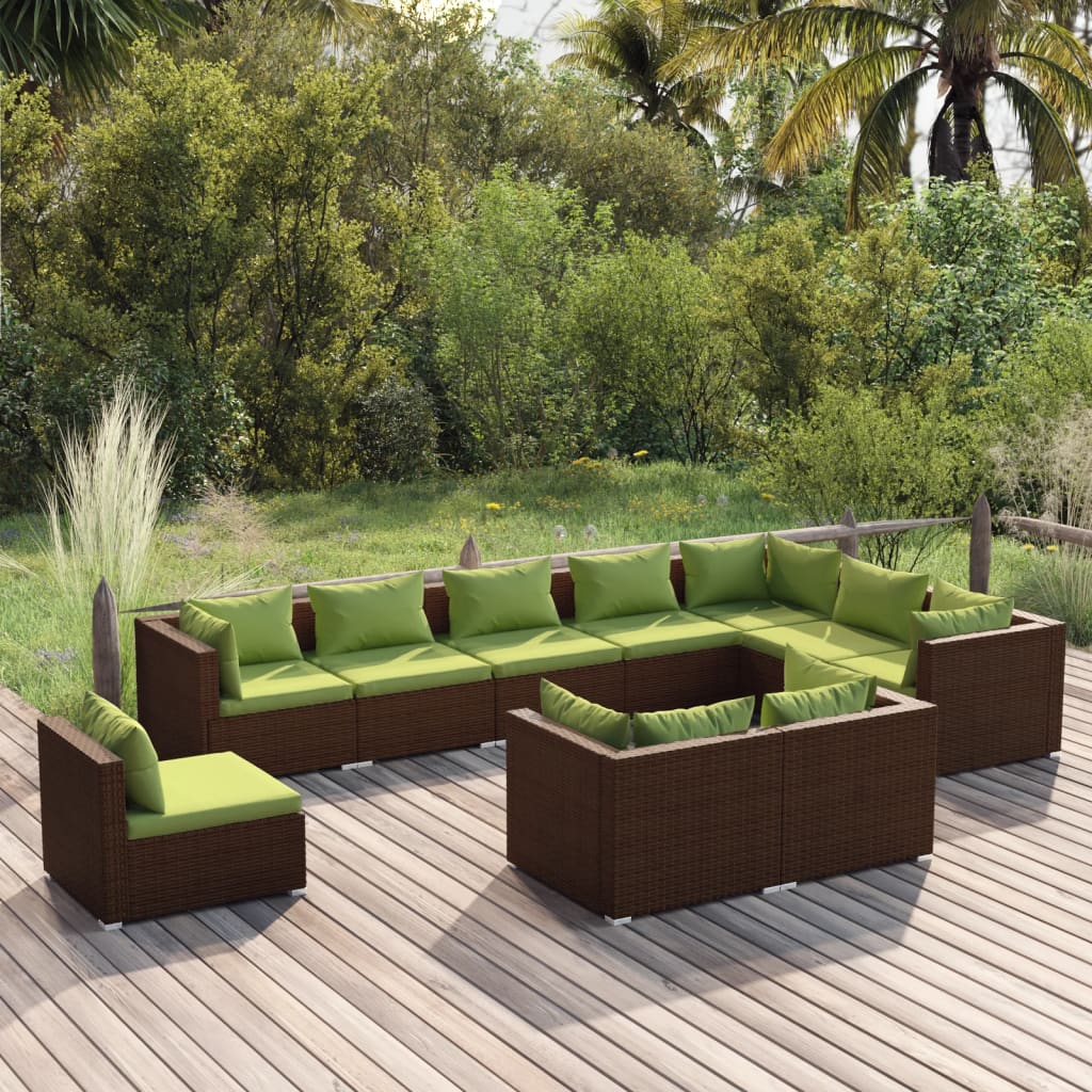 vidaXL 10 Piece Garden Lounge Set with Cushions Poly Rattan Brown