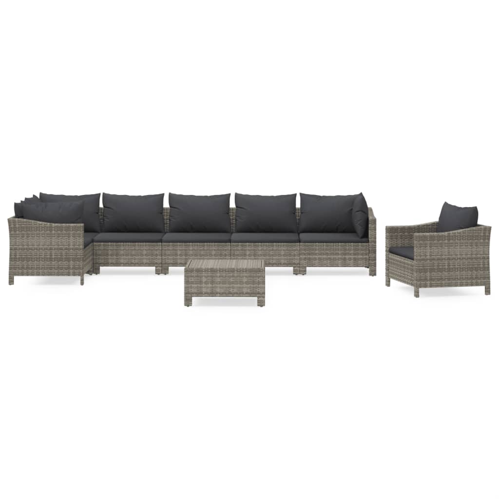 vidaXL 8 Piece Garden Lounge Set with Cushions Grey Poly Rattan