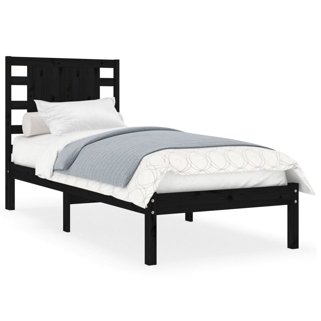 vidaXL Bed Frame without Mattress Black 90x190 cm Single Solid Wood