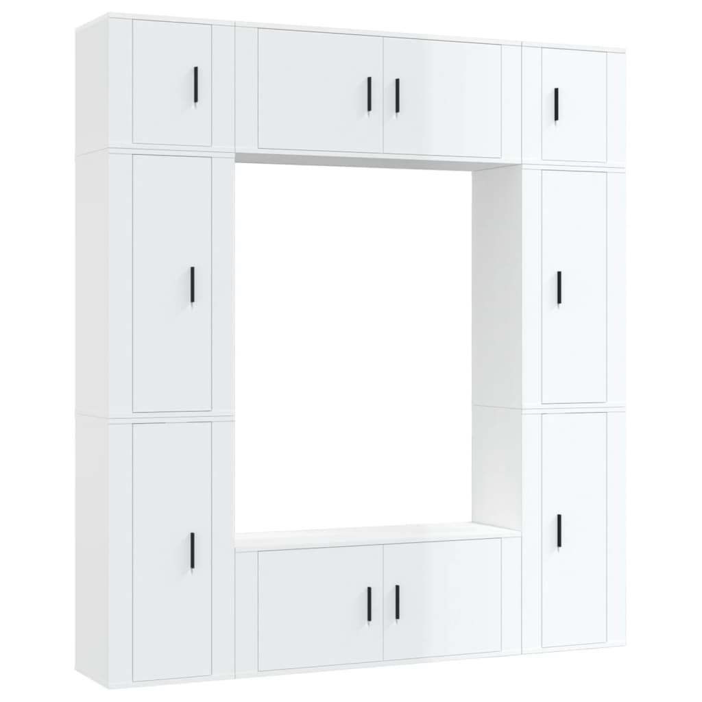 vidaXL 8 Piece TV Cabinet Set High Gloss White Engineered Wood