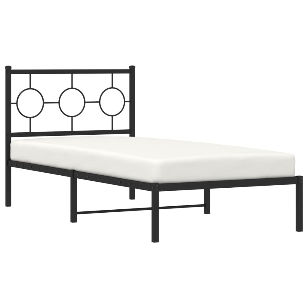 vidaXL Metal Bed Frame without Mattress with Headboard Black 90x190 cm Single