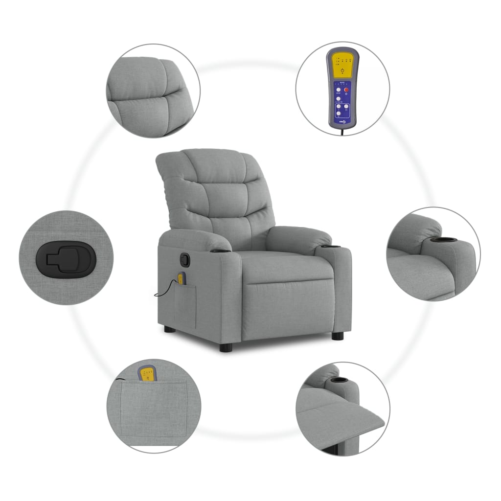 vidaXL Massage Recliner Chair Light Grey Fabric