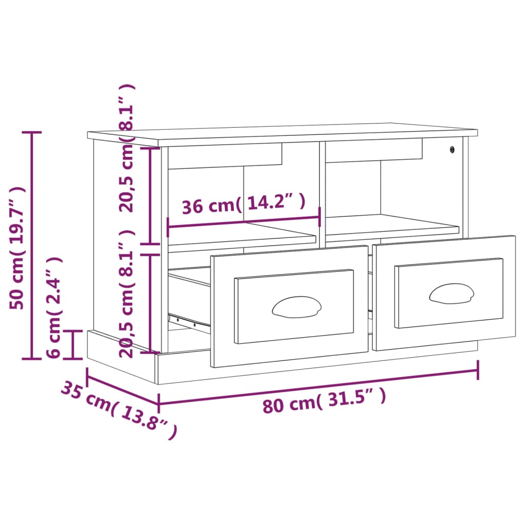 vidaXL TV Cabinet Grey Sonoma 80x35x50 cm Engineered Wood