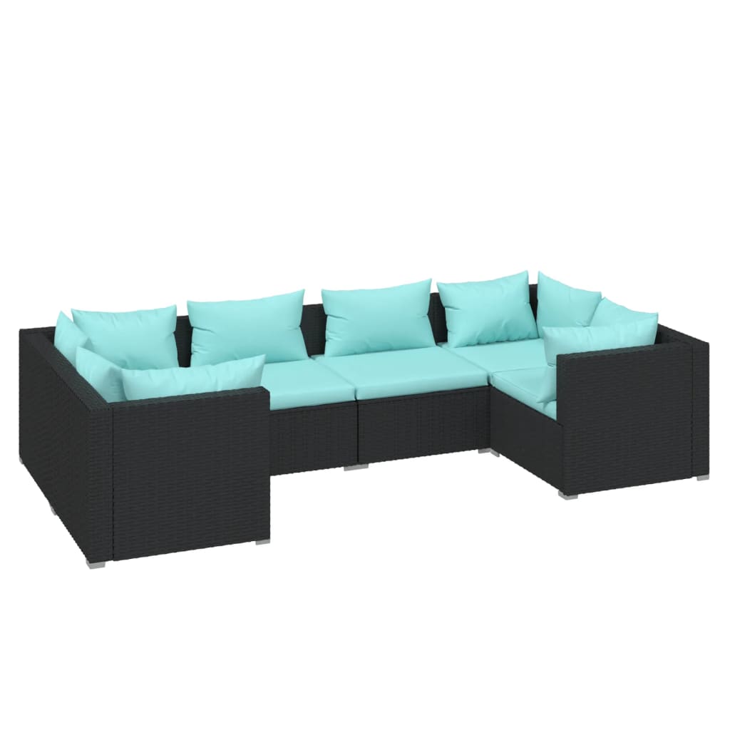 vidaXL 6 Piece Garden Lounge Set with Cushions Poly Rattan Black