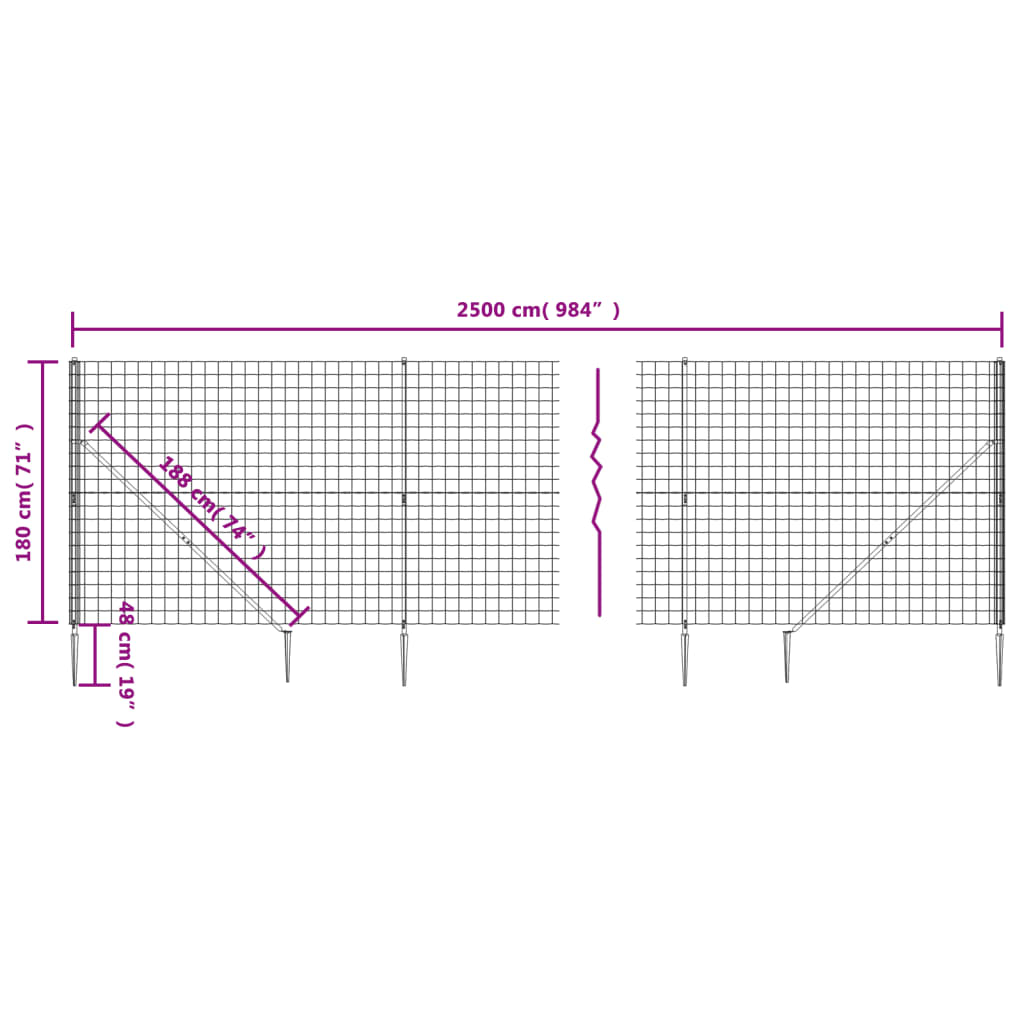 vidaXL Wire Mesh Fence with Spike Anchors Anthracite 1.8x25 m