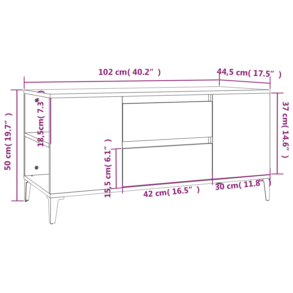 vidaXL TV Cabinet Smoked Oak 102x44.5x50 cm Engineered Wood