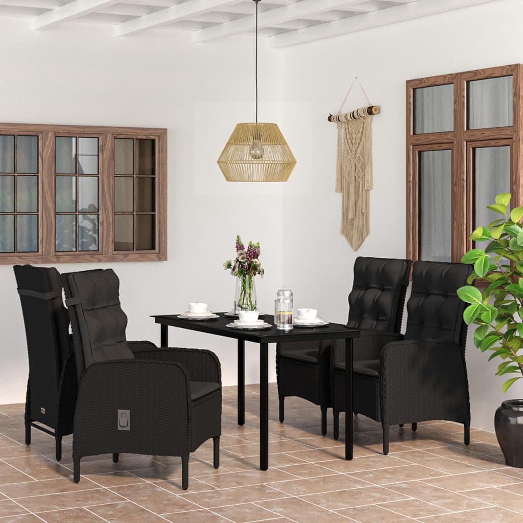 vidaXL 5 Piece Garden Dining Set with Cushions Black