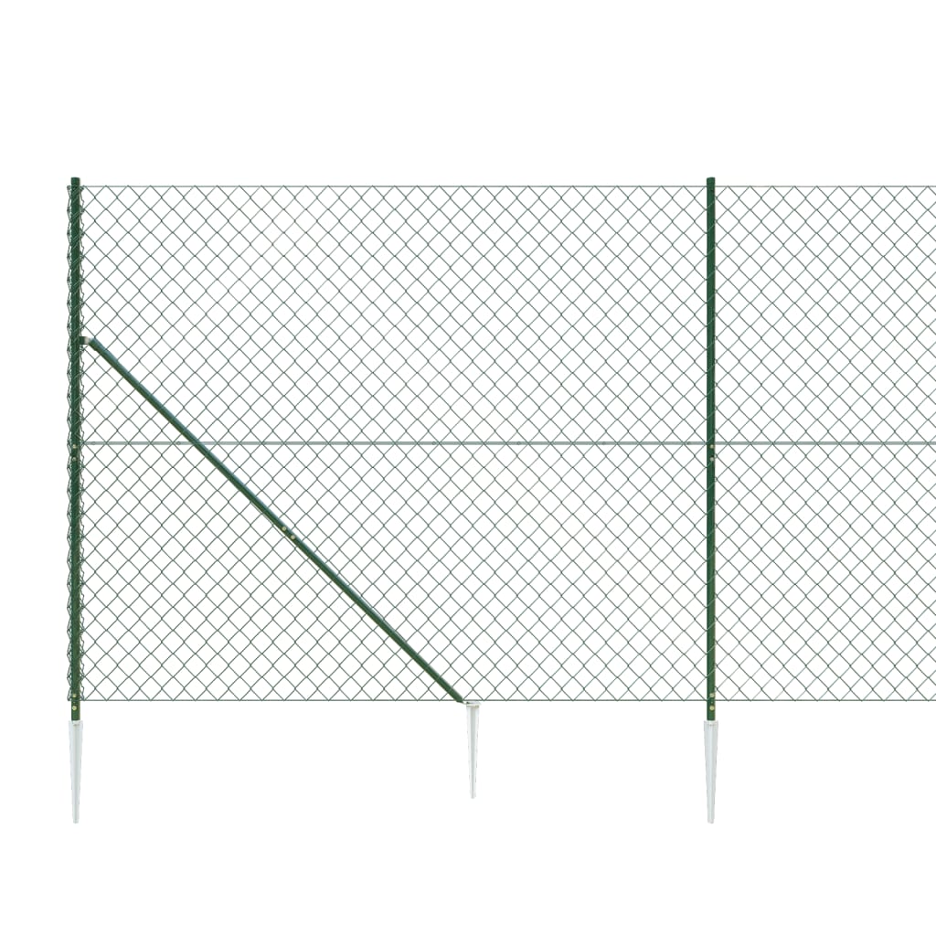 vidaXL Chain Link Fence with Spike Anchors Green 0.8x25 m