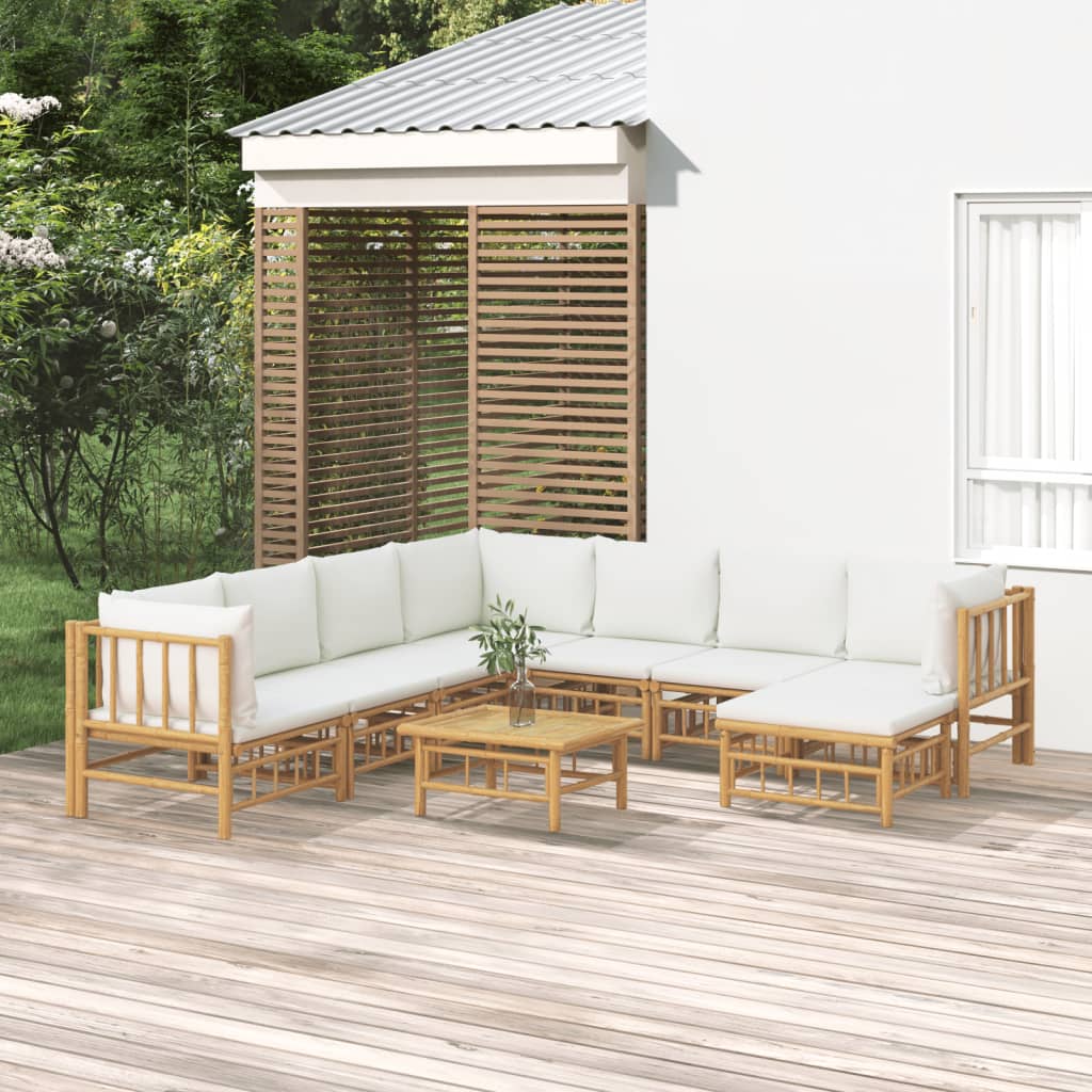 vidaXL 9 Piece Garden Lounge Set with Cream White Cushions Bamboo