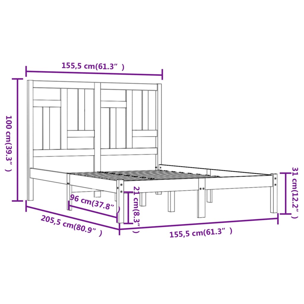 vidaXL Bed Frame without Mattress White 150x200 cm King Size Solid Wood Pine