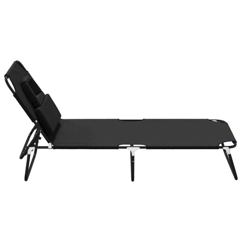 vidaXL Folding Sun Lounger Black Oxford Fabric&Powder-coated Steel