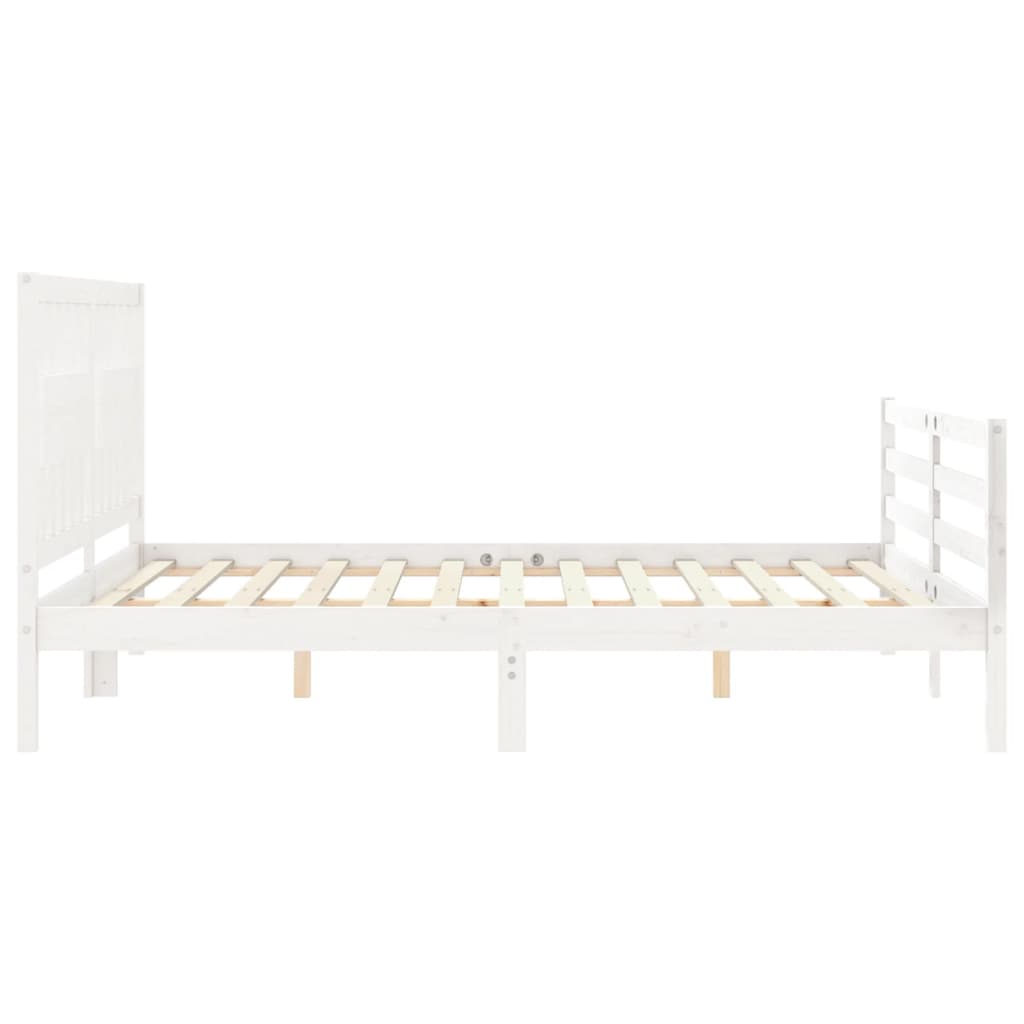 vidaXL Bed Frame with Headboard White King Size Solid Wood