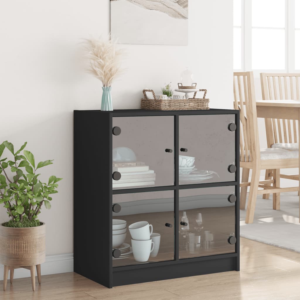 vidaXL Side Cabinet with Glass Doors Black 68x37x75.5 cm