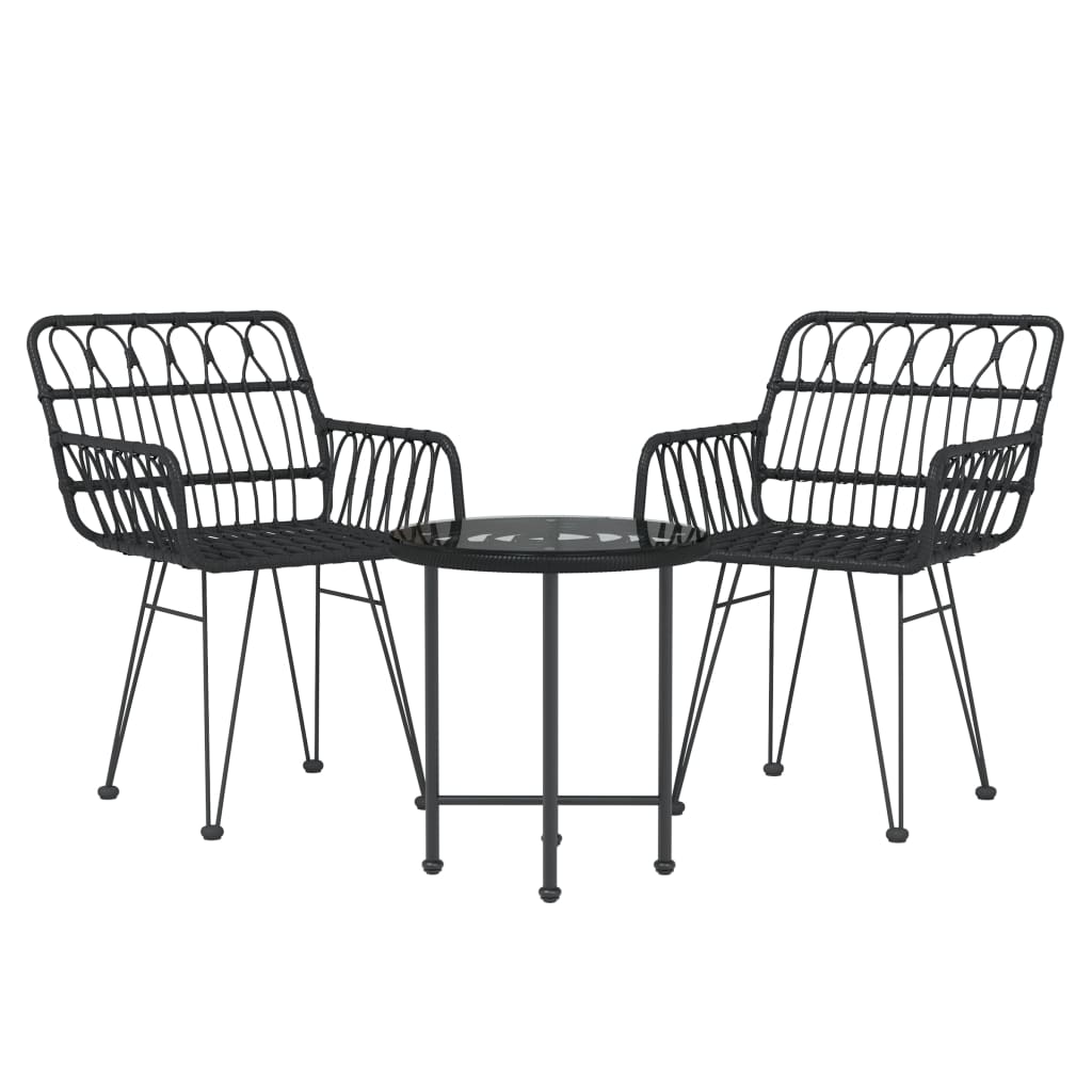 vidaXL 3 Piece Garden Dining Set Black Poly Rattan