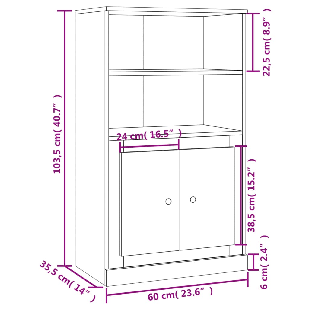 vidaXL Highboard Sonoma Oak 60x35.5x103.5 cm Engineered Wood