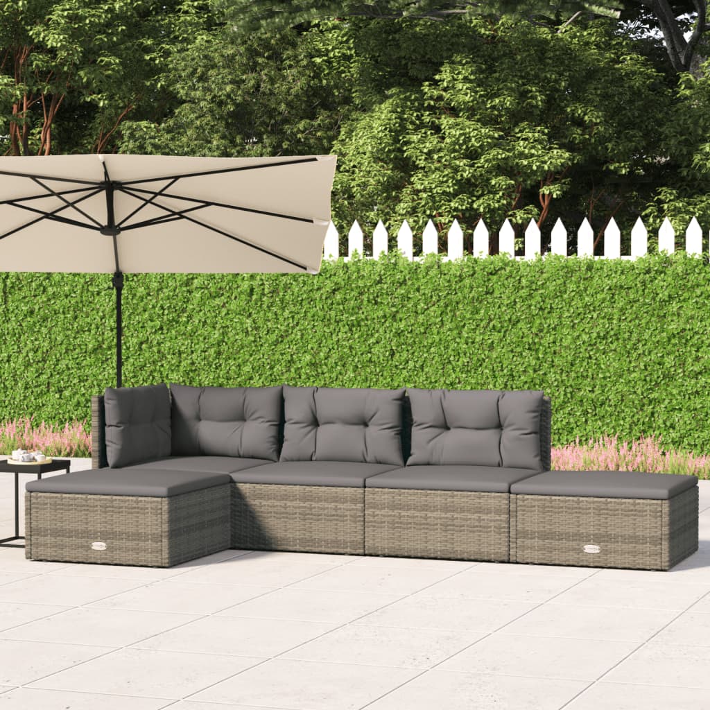 vidaXL 5 Piece Garden Lounge Set with Cushions Grey Poly Rattan