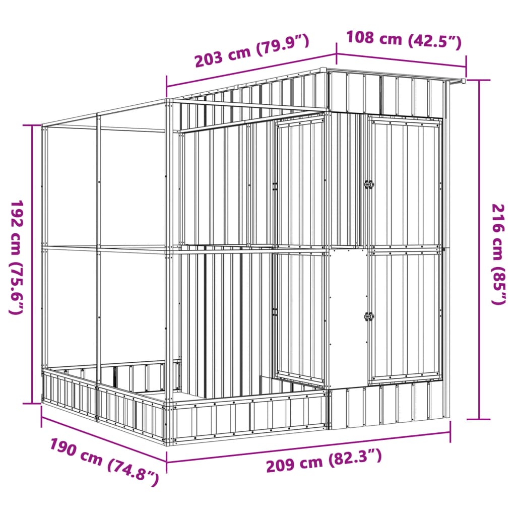 vidaXL Aviary with Extension Silver 209x203x216 cm Steel