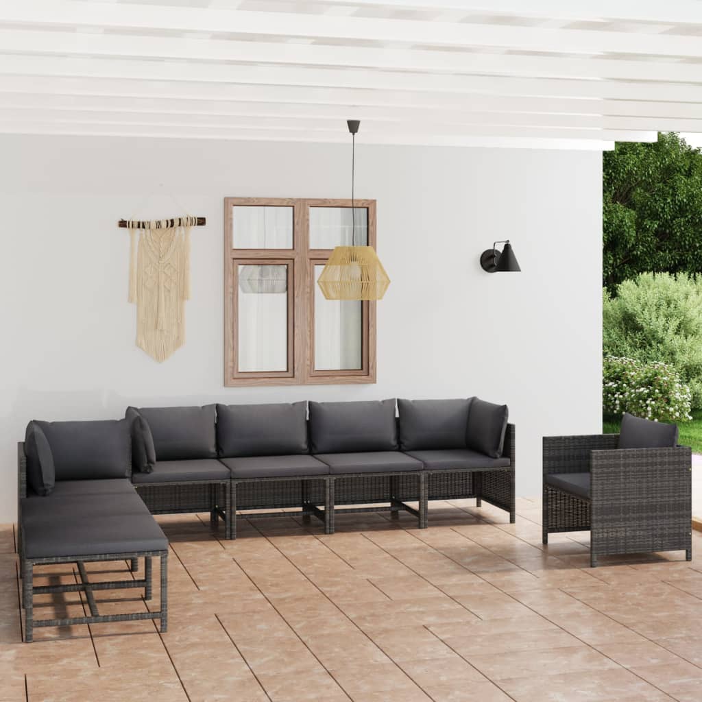 vidaXL 8 Piece Garden Lounge Set with Cushions Poly Rattan Grey