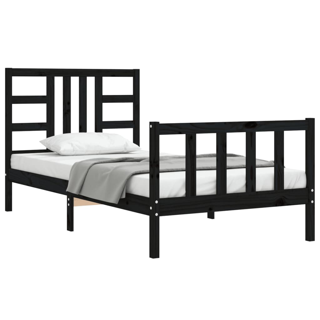 vidaXL Bed Frame without Mattress Black 90x190 cm Single Solid Wood Pine