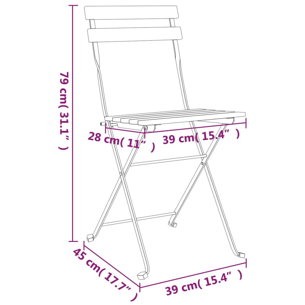 vidaXL 7 Piece Folding Bistro Set Solid Wood Acacia and Steel