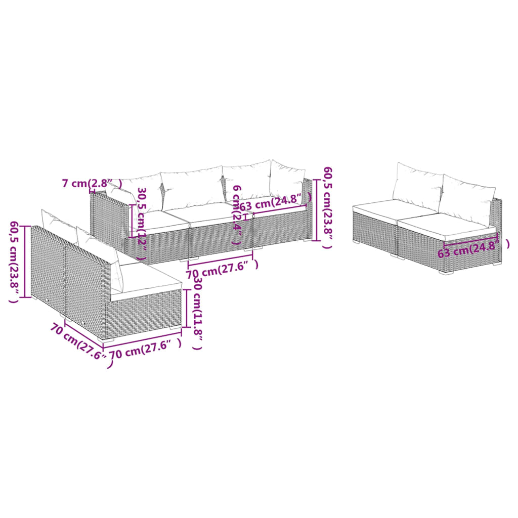 vidaXL 7 Piece Garden Lounge Set with Cushions Poly Rattan Black