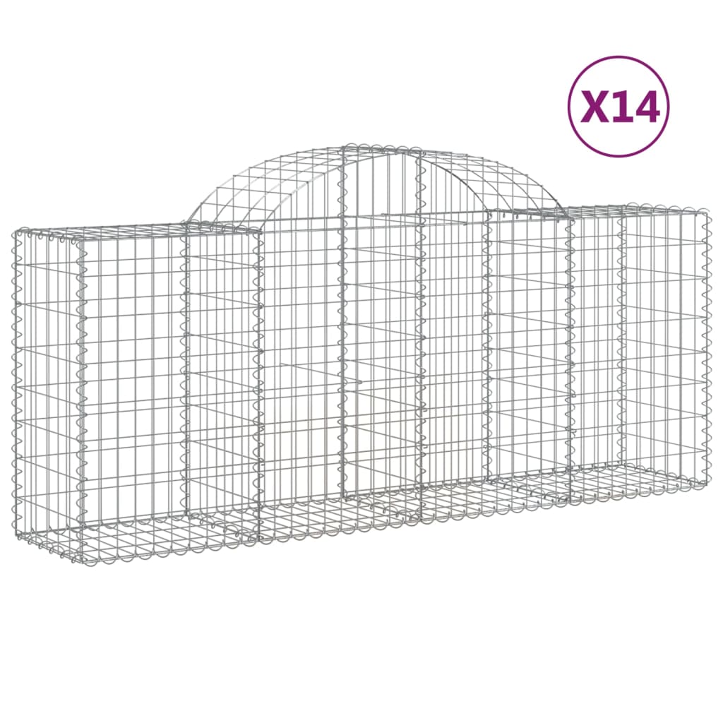 vidaXL Arched Gabion Baskets 14 pcs 200x50x80/100 cm Galvanised Iron