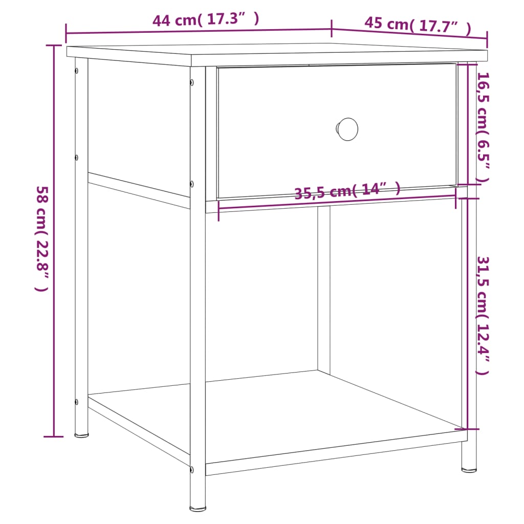 vidaXL Bedside Table Smoked Oak 44x45x58 cm Engineered Wood