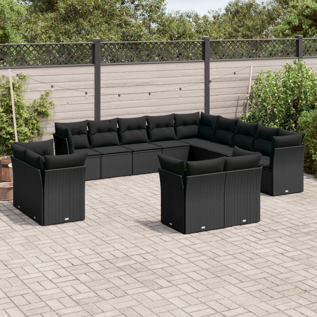 vidaXL 13 Piece Garden Sofa Set with Cushions Black Poly Rattan